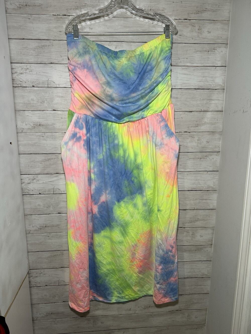 Justify Women’s Plus Size Tie Dye 3X Tube Top Sundress with Pockets